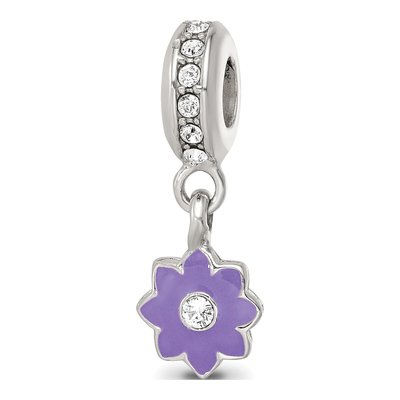Sterling Silver Crystal Enamel Flower Dangle Bead