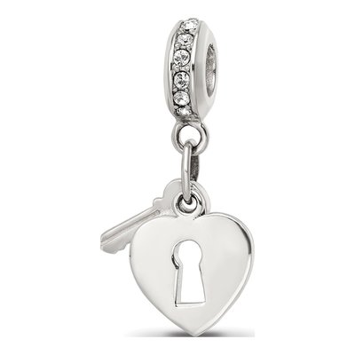 Sterling Silver Crystal Heart Lock Key Bead – view 5