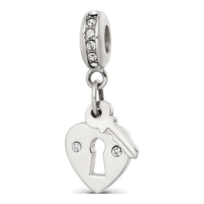 Sterling Silver Crystal Heart Lock Key Bead