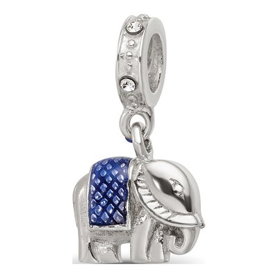 Sterling Silver Crystal Enamel Elephant Dangle Bead