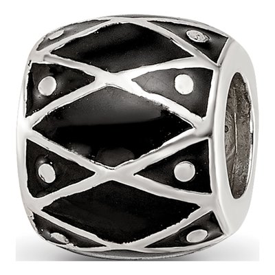 Sterling Silver Black Enamel Bead
