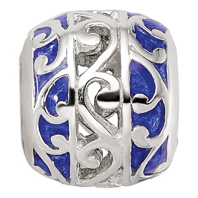 Sterling Silver Blue Enamel Swirl Design Bead – view 5
