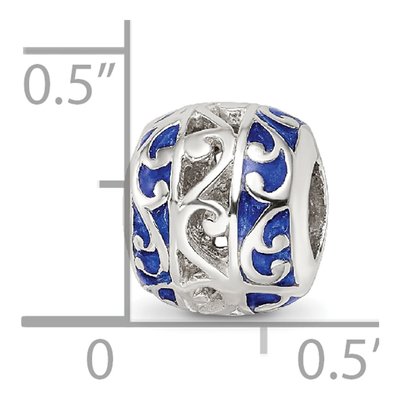 Sterling Silver Blue Enamel Swirl Design Bead – view 6