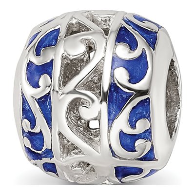 Sterling Silver Blue Enamel Swirl Design Bead