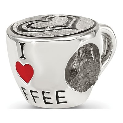Sterling Silver Enamel I Heart Coffee Mug Bead