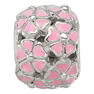 Sterling Silver Pink Enamel Floral Bead – view 4