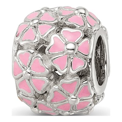 Sterling Silver Pink Enamel Floral Bead