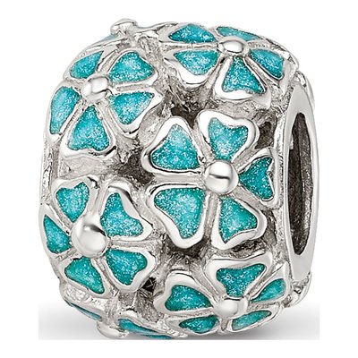 Sterling Silver Green Enamel Floral Bead