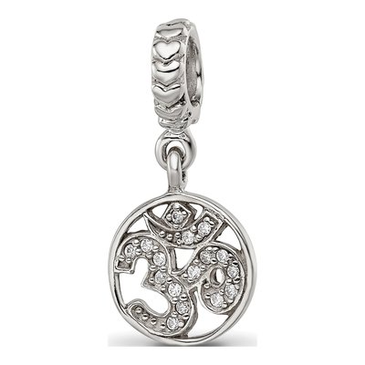 Sterling Silver CZ Om Symbol Dangle Bead