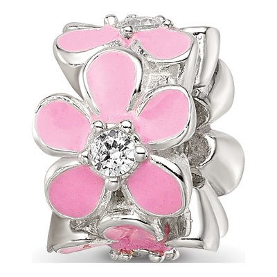 Sterling Silver CZ Enamel Floral Bead