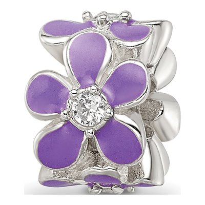 Sterling Silver CZ Enamel Floral Bead