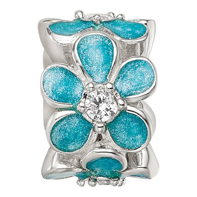 Sterling Silver CZ Teal Enamel Floral Bead – view 4