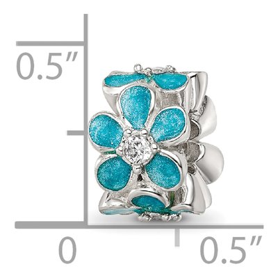 Sterling Silver CZ Teal Enamel Floral Bead – view 5