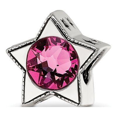 Sterling Silver Crystal October Birthstone Star Bead