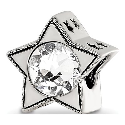 Sterling Silver Crystal April Birthstone Star Bead