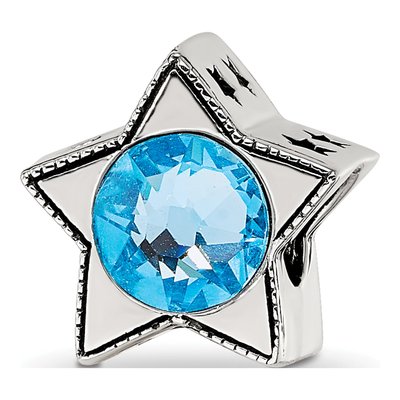 Sterling Silver Crystal March Birthstone Star Bead
