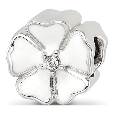 Sterling Silver CZ Enamel Flower Bead