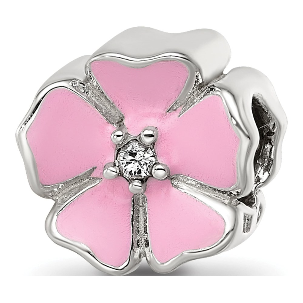 Sterling Silver CZ Enamel Flower Bead