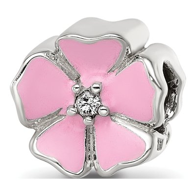 Sterling Silver CZ Enamel Flower Bead