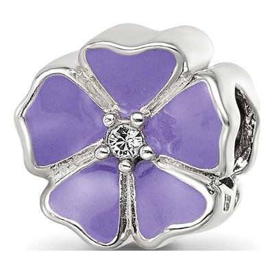 Sterling Silver CZ Enamel Flower Bead