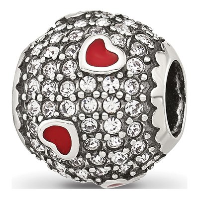 Sterling Silver CZ Enamel Heart Bead