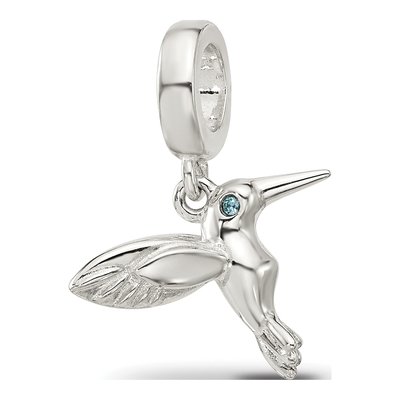 Sterling Silver CZ Hummingbird Dangle Bead