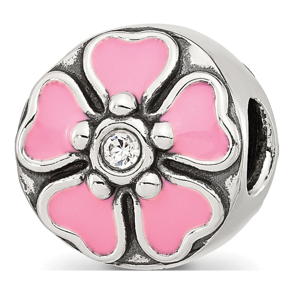 Sterling Silver CZ Enamel Flower Bead