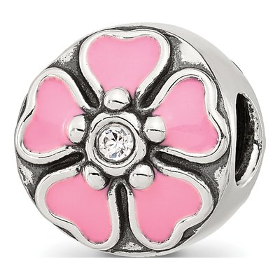 Sterling Silver CZ Enamel Flower Bead