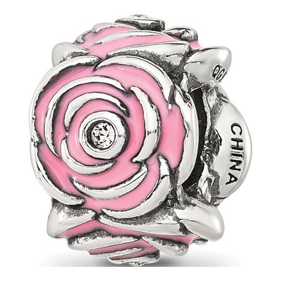 Sterling Silver CZ Enamel Floral Bead