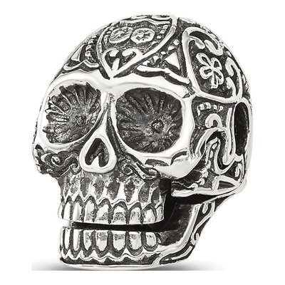 Sterling Silver Antiqued Mexican Skull Bead