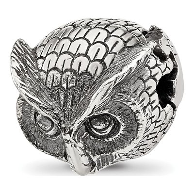 Sterling Silver Antiqued Owl Bead
