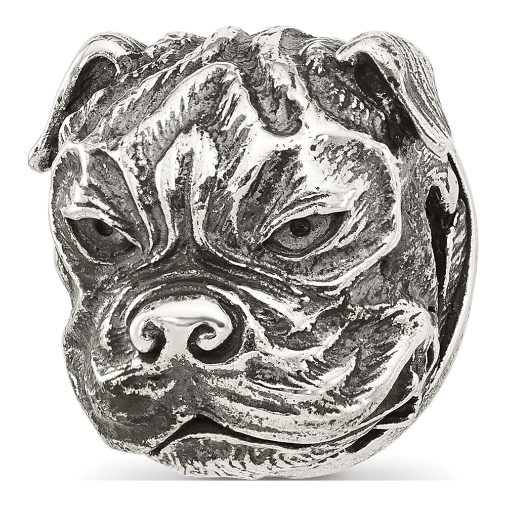 Sterling Silver Antiqued Bulldog Bead