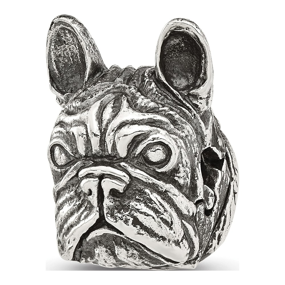 Sterling Silver Antiqued Bulldog Head Bead