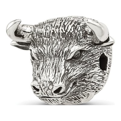 Sterling Silver Antiqued Fighting Bull Head Bead
