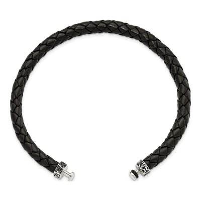 Sterling Silver Black Leather Bracelet – view 4