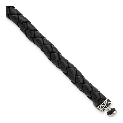 Sterling Silver Black Leather Bracelet