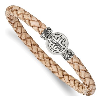 Sterling Silver Tan Leather Bracelet – view 6