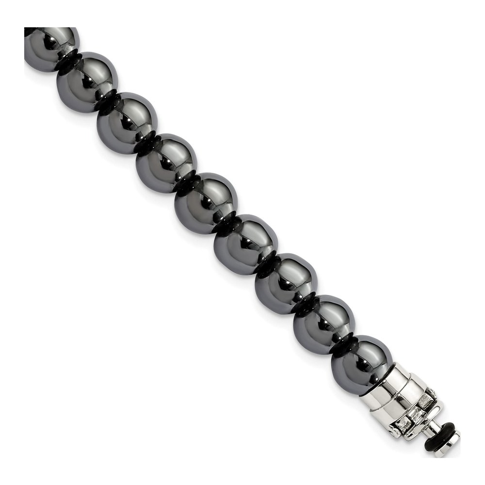 Sterling Silver 8mm Hematite Bead Bracelet, 8.5in