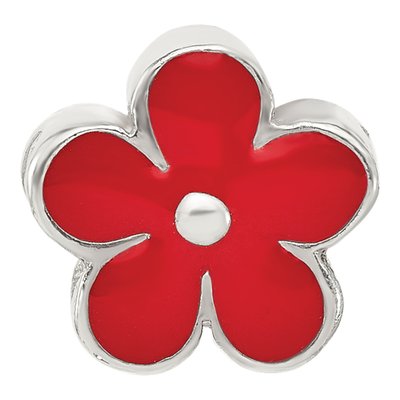 Sterling Silver Red Enamel Flower Bead – view 4