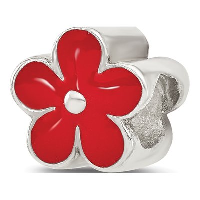 Sterling Silver Red Enamel Flower Bead