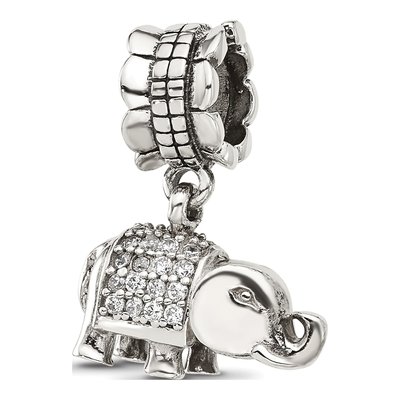 Sterling Silver CZ Elephant Dangle Bead