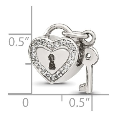 Sterling Silver CZ Heart Lock Key Bead – view 3