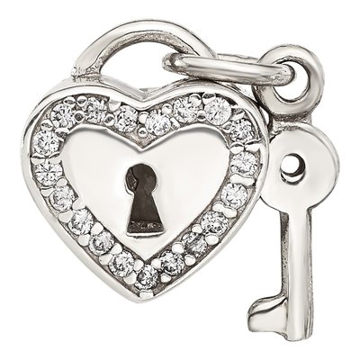 Sterling Silver CZ Heart Lock Key Bead – view 5