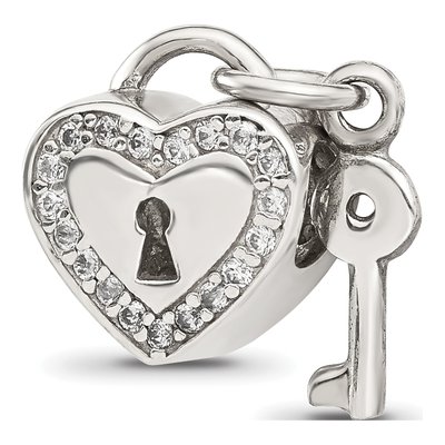 Sterling Silver CZ Heart Lock Key Bead