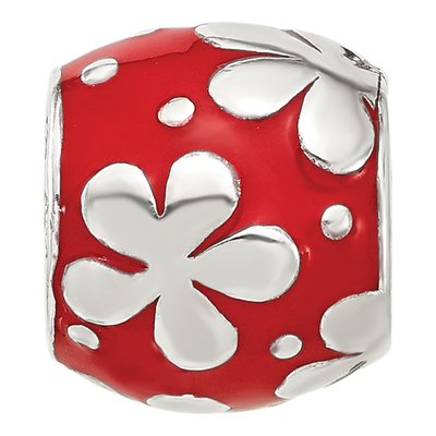 Sterling Silver Red Enamel Floral Bead – view 4
