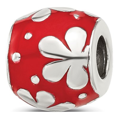 Sterling Silver Red Enamel Floral Bead – view 5