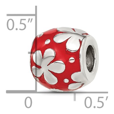 Sterling Silver Red Enamel Floral Bead – view 6