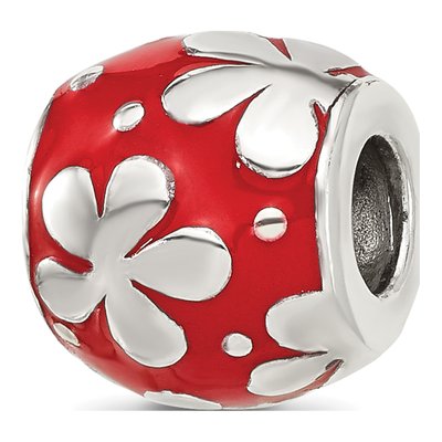 Sterling Silver Red Enamel Floral Bead