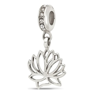 Sterling Silver Crystal Lotus Dangle Bead