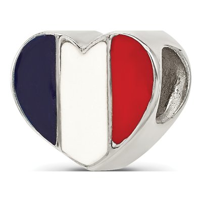 Sterling Silver Enameled Flag Heart Bead